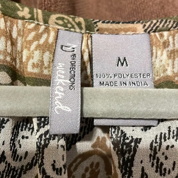 Flowy sheer womens blouse shirt top army green mustard white size m or lg - Picture 4 of 5